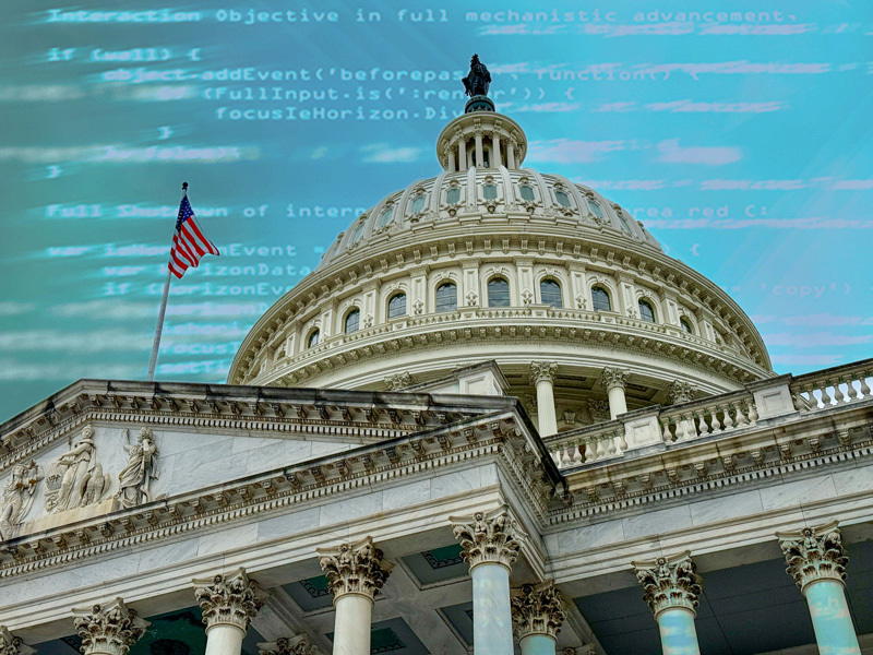 Capitol Building with code in the background